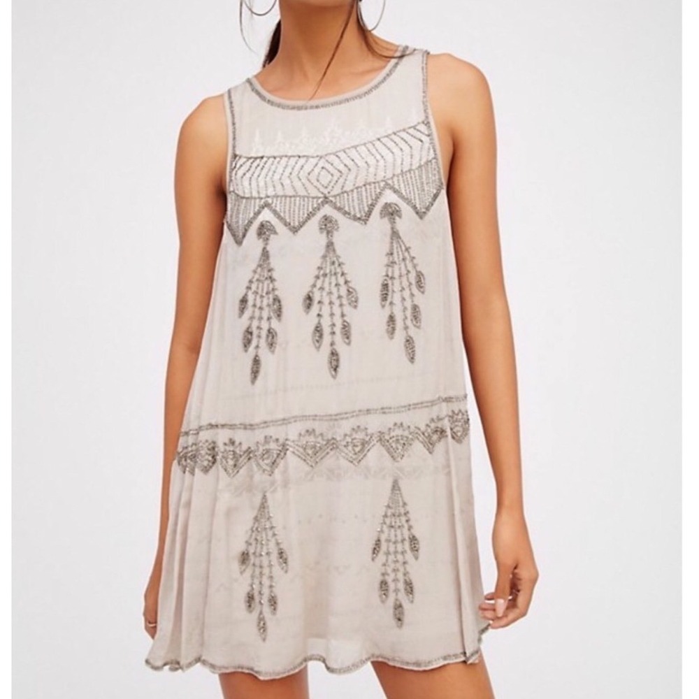 Free People Ivory Beaded Mini Dress